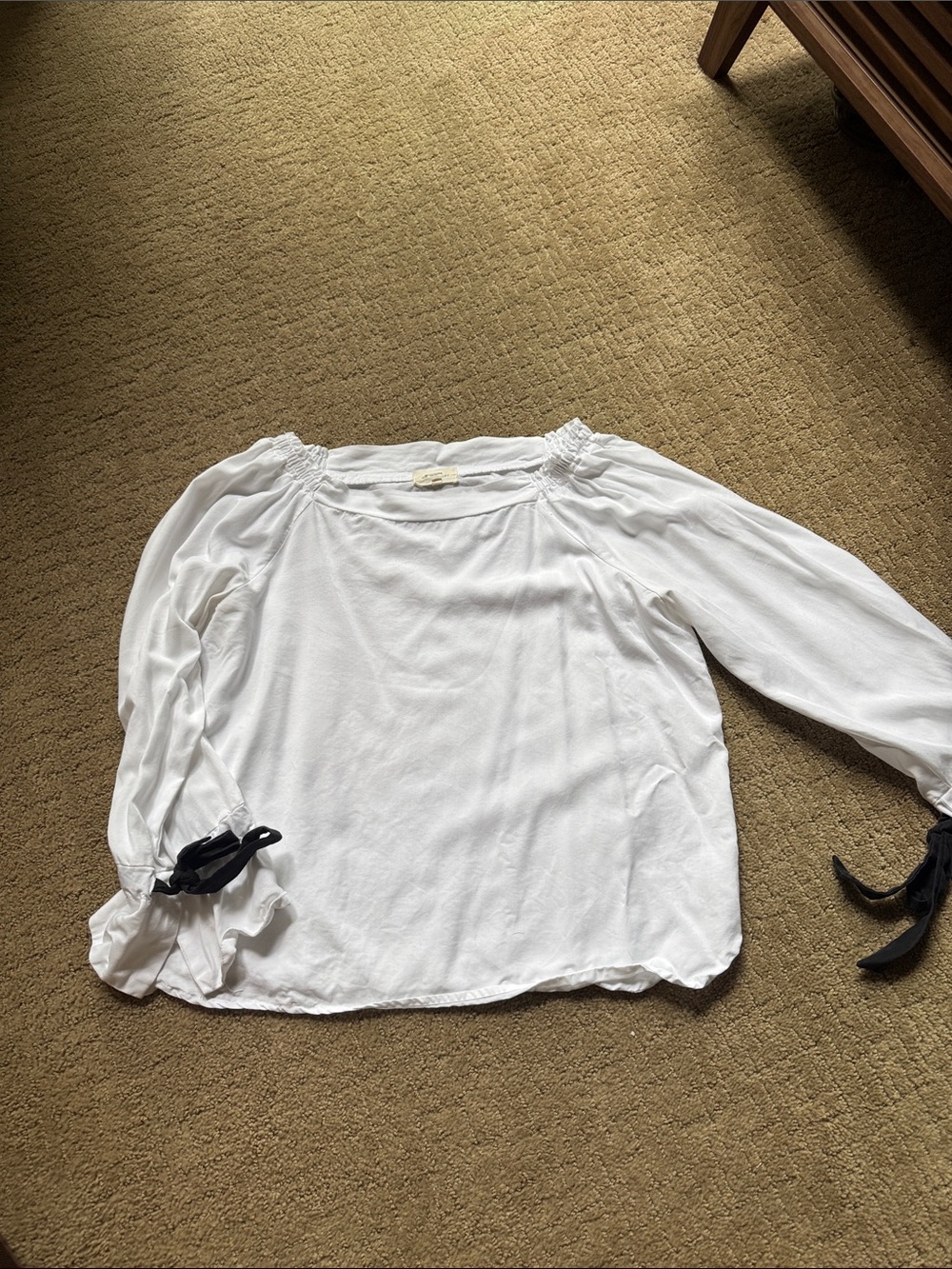 Women’s White Long-Sleeve Peasant Blouse with Black Tie Cuffs